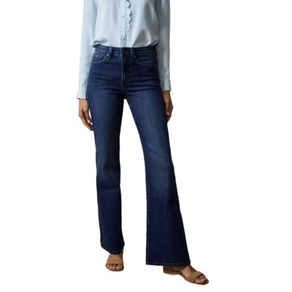 LC Lauren Conrad Denim - LC Lauren Conrad Womens Super High Waisted Dark Wash Wide Flare Jeans Sz 12 NWT